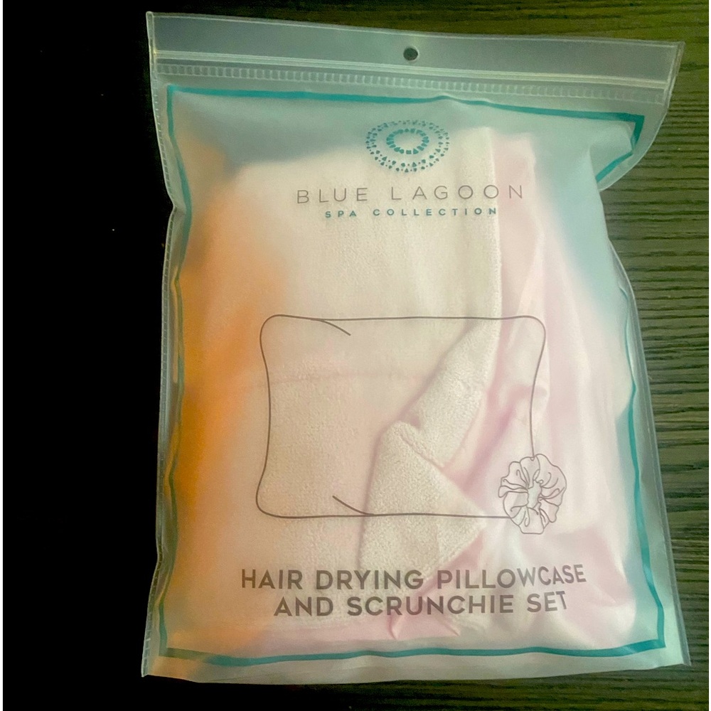 NEW Blue Lagoon hair drying pillowcase and scrunchie set.